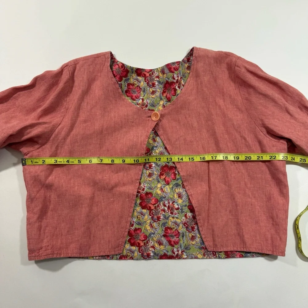 Flax Two Piece Skirt Set Pink Floral Linen Top Maxi Skirt - Picture 11 of 11